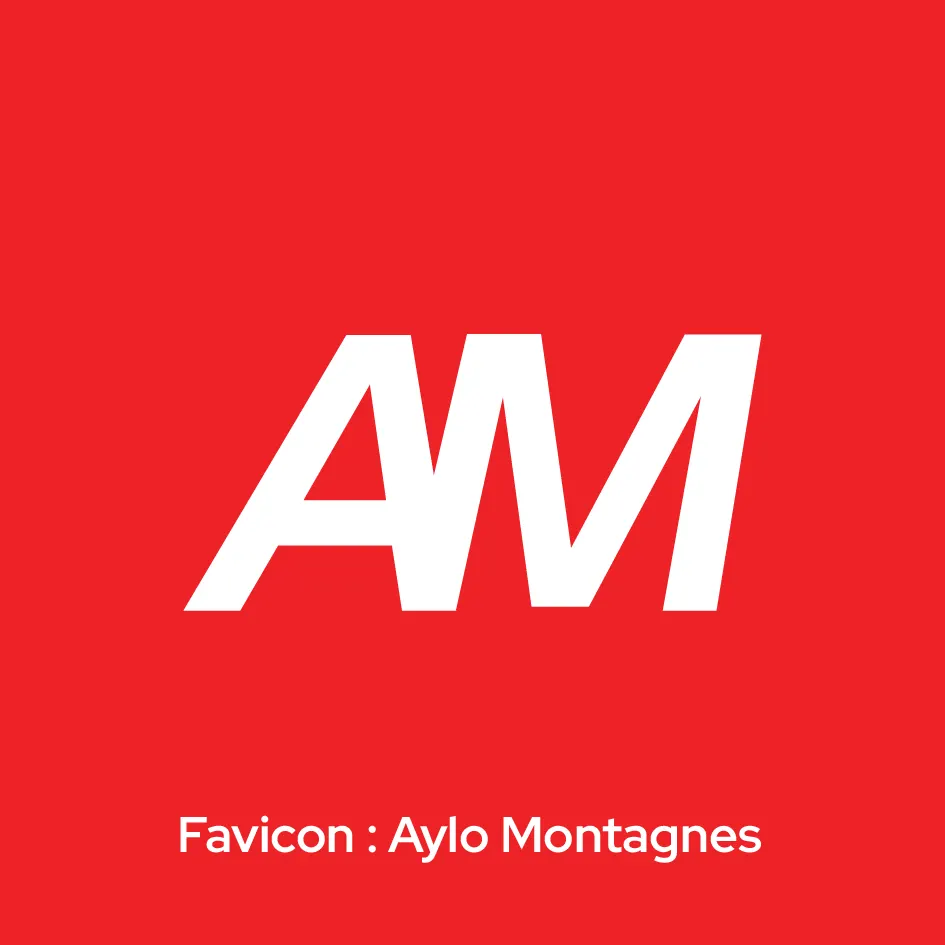Favicon AM d'AYLO Montagnes, blanc sur fond rouge