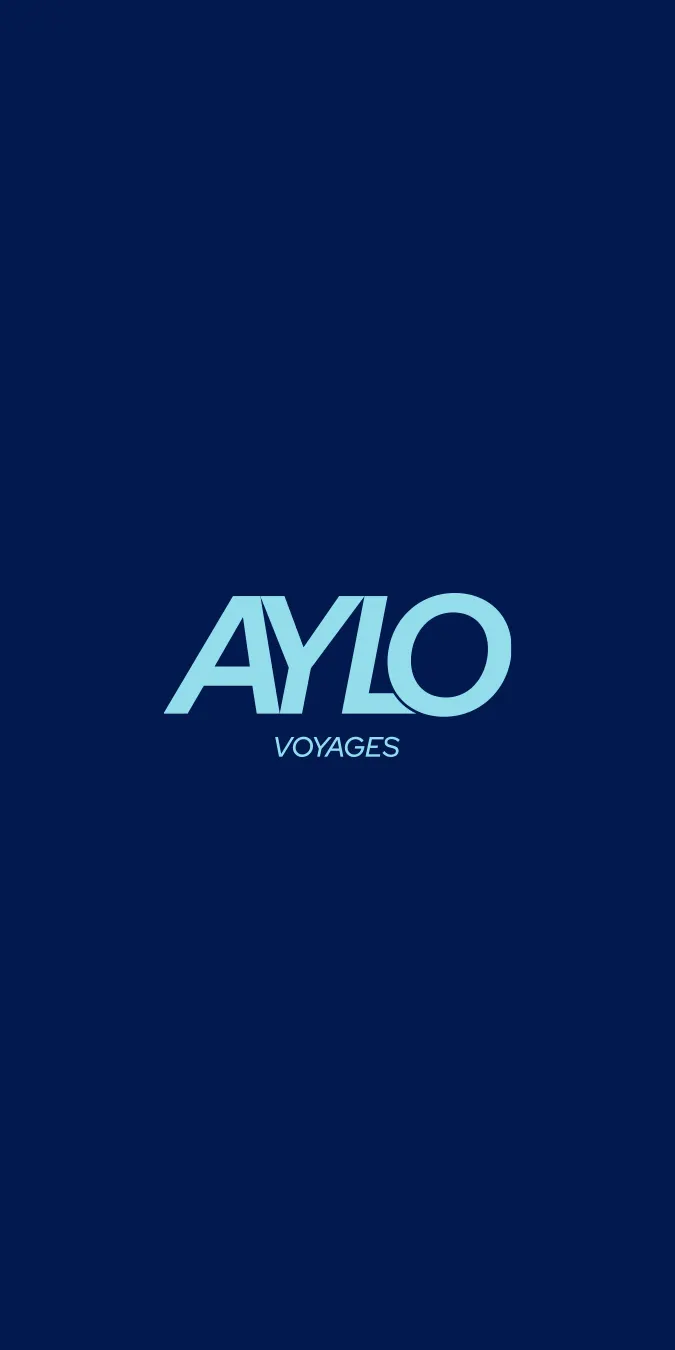 Logo AYLO Voyages bleu clair sur fond bleu marine
