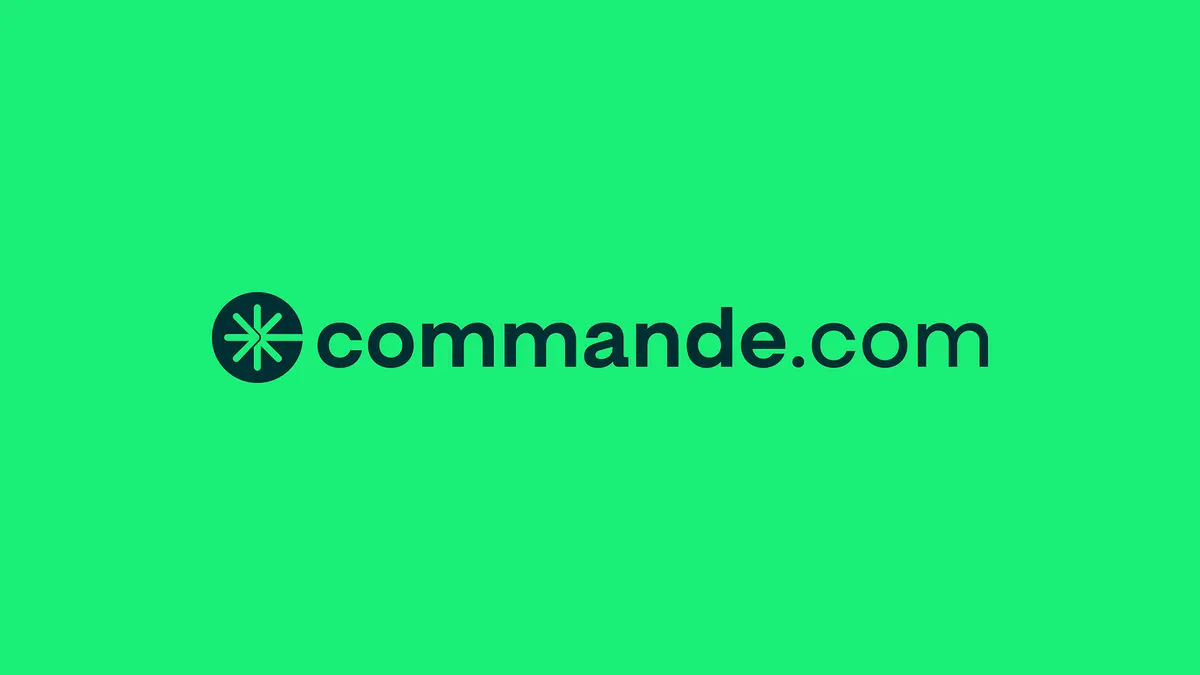 Logo Commande.com vert sombre sur fond vert vif