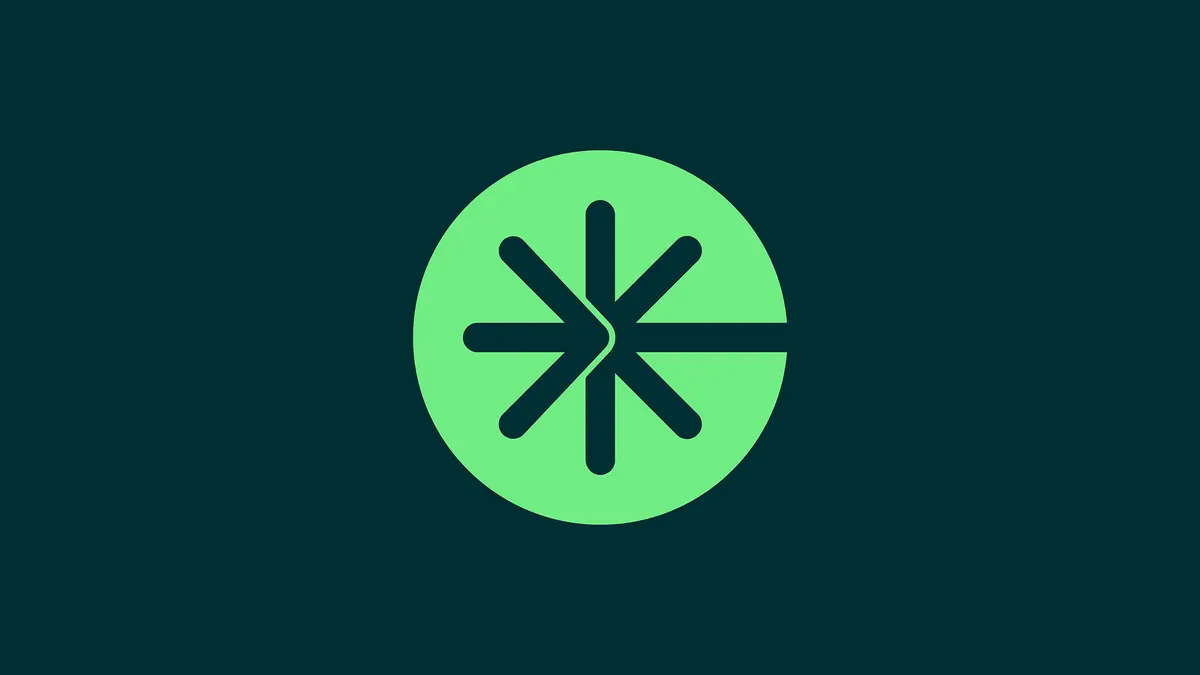 Logo étoile de Commande.com formée de flèches convergentes, vert sur fond vert sombre