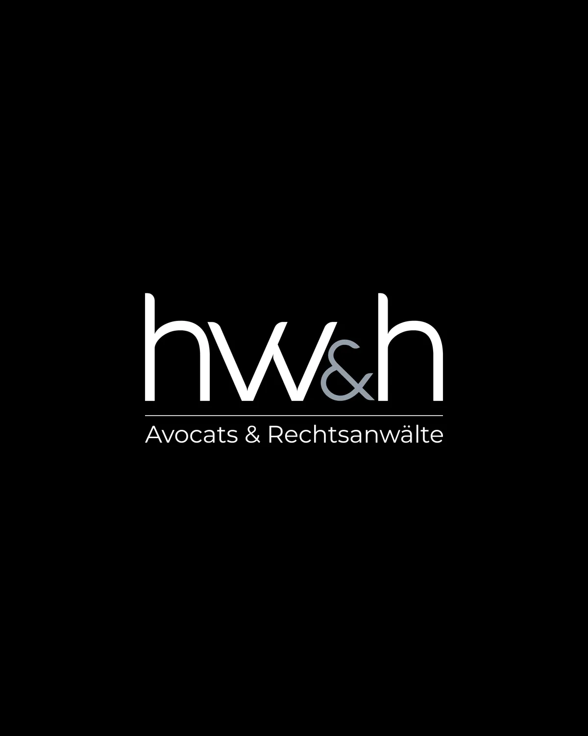 Logo hw&h Avocats & Rechtsanwälte, blanc sur fond noir