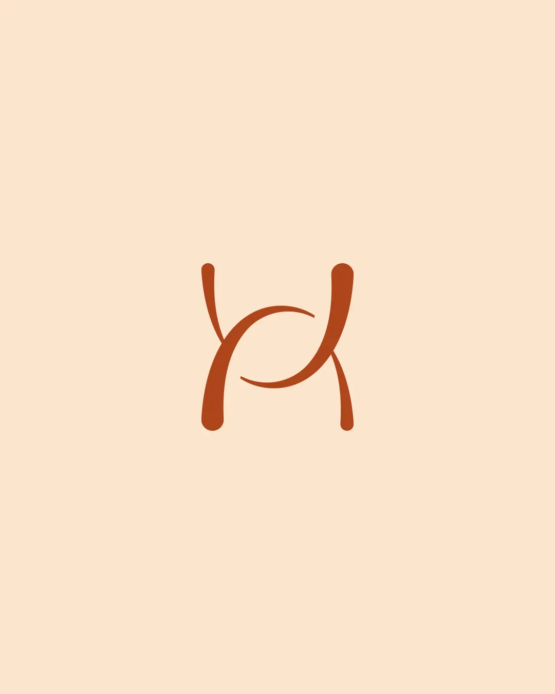 Monogramme entrelacé de Holistic House, terre cuite sur fond crème