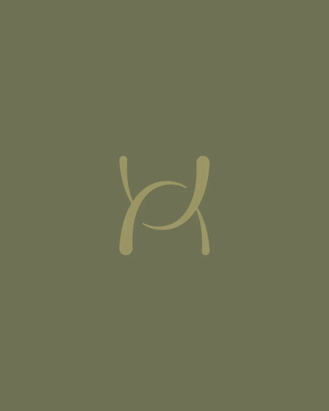Monogramme entrelacé de Holistic House, vert clair sur fond vert olive