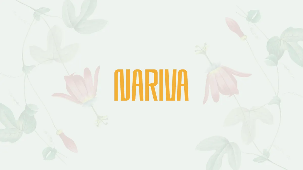 Logotype Nariva en jaune sur fond clair aux fleurs aquarellées