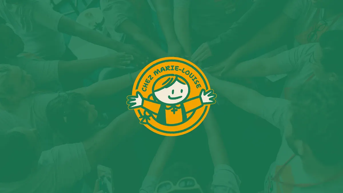 Logo illustré rond de Chez Marie-Louise, jaune sur fond vert