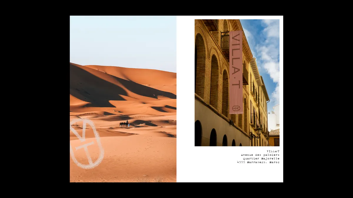 Brochure de Villa·T ouverte sur des photos de dunes et d'une façade à arcades